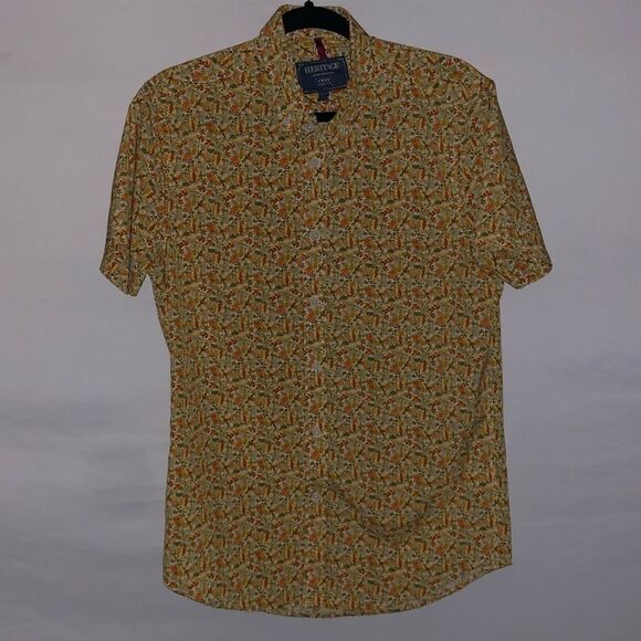 Men's Heritage Fall Leaves Short Sleeve Button Down Shirt - Picture 2 of 7